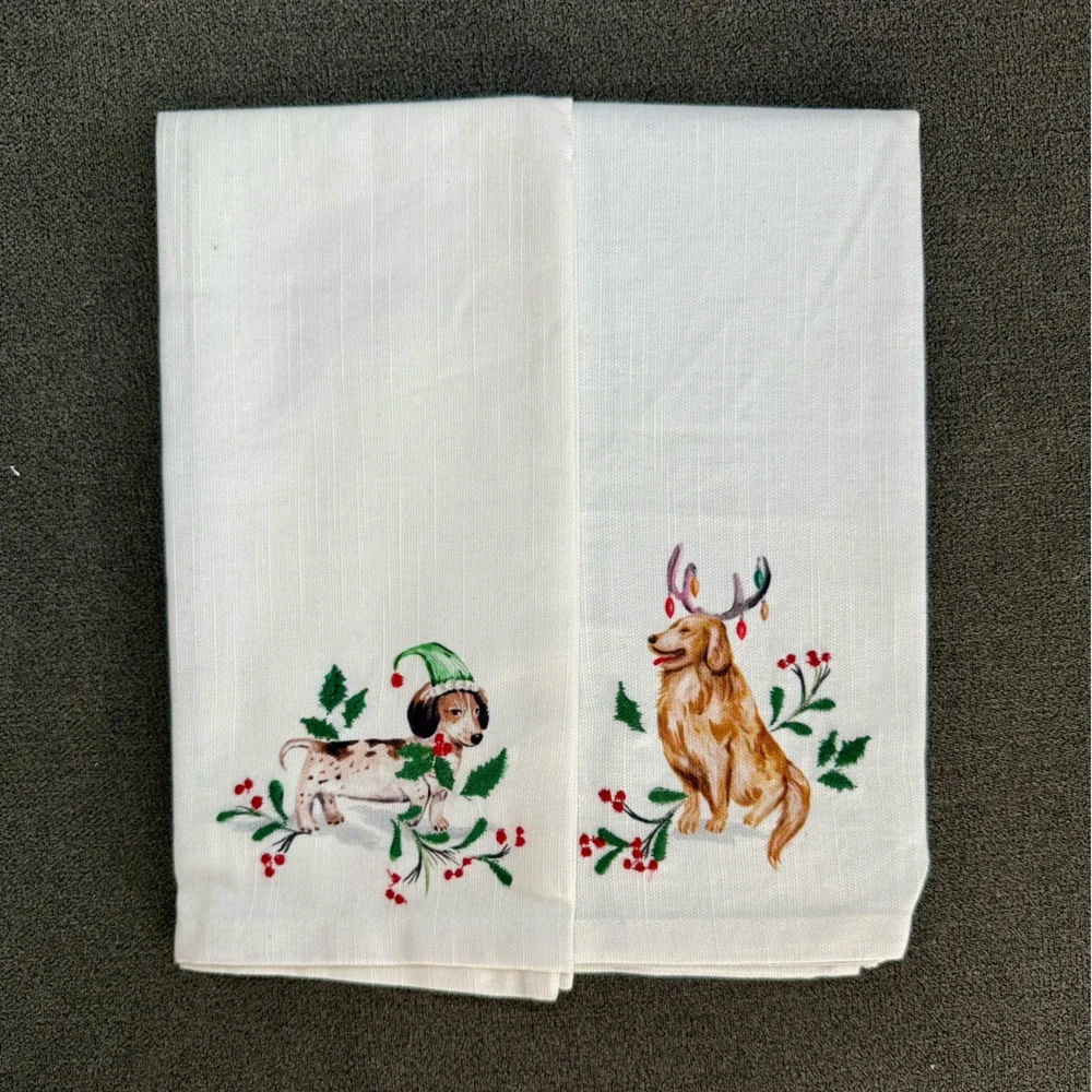 Pottery Barn Christmas Dog Hand Towels - Set of 2